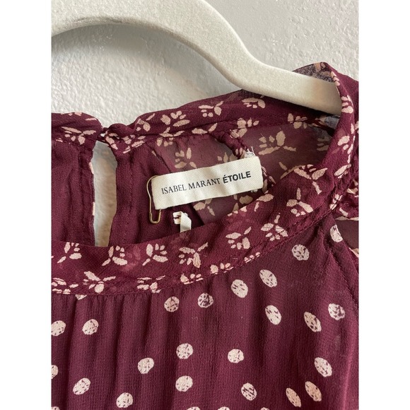 Isabel Marant Etoile Presley Printed Blouse Floral Dot Print Burgundy‎ Size 38 - Picture 10 of 10